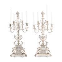 A Pair of Napoleon III Silvered Bronze Six-Light Candelabra