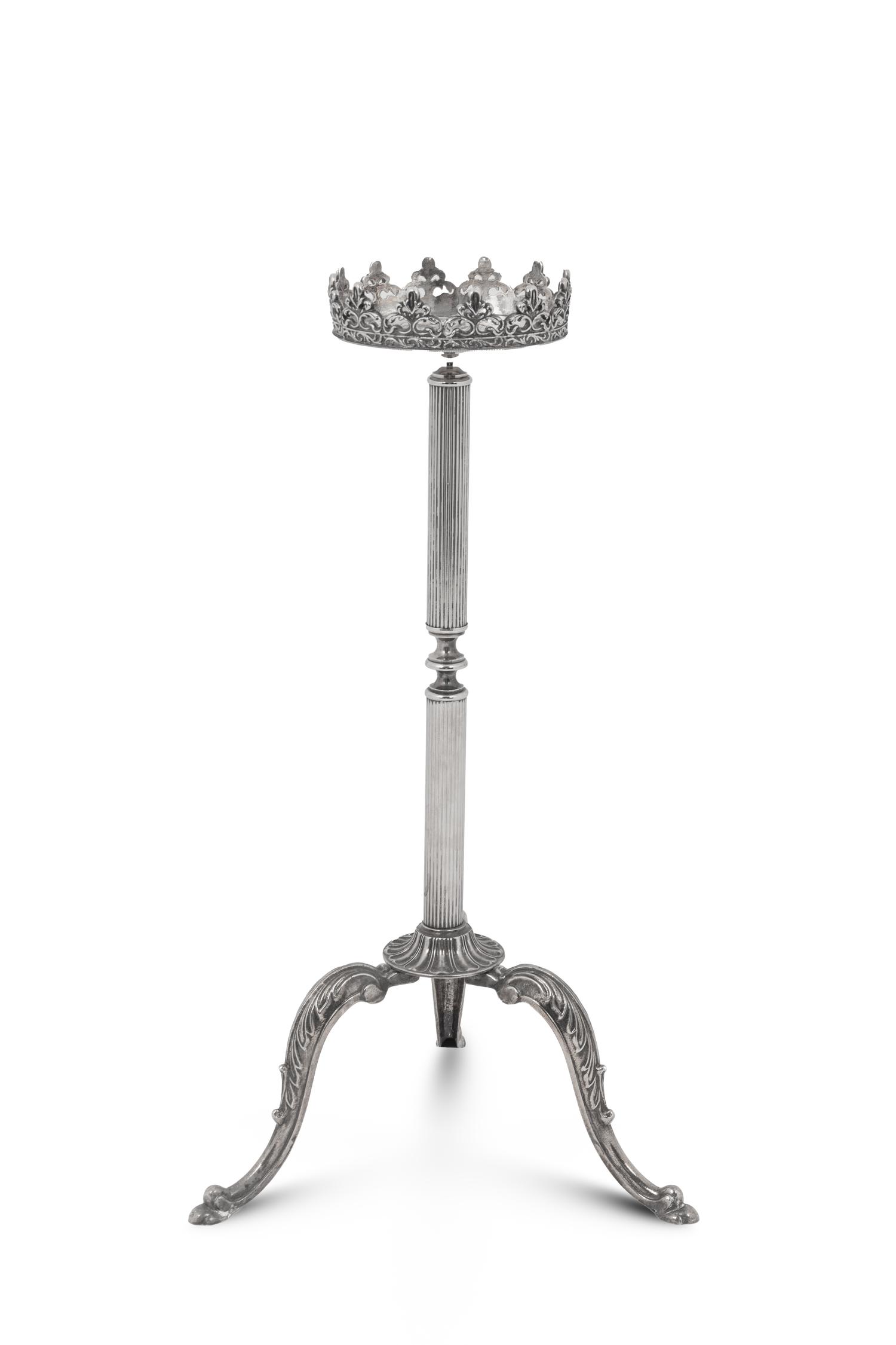 A Silvered Metal Candle Stand
