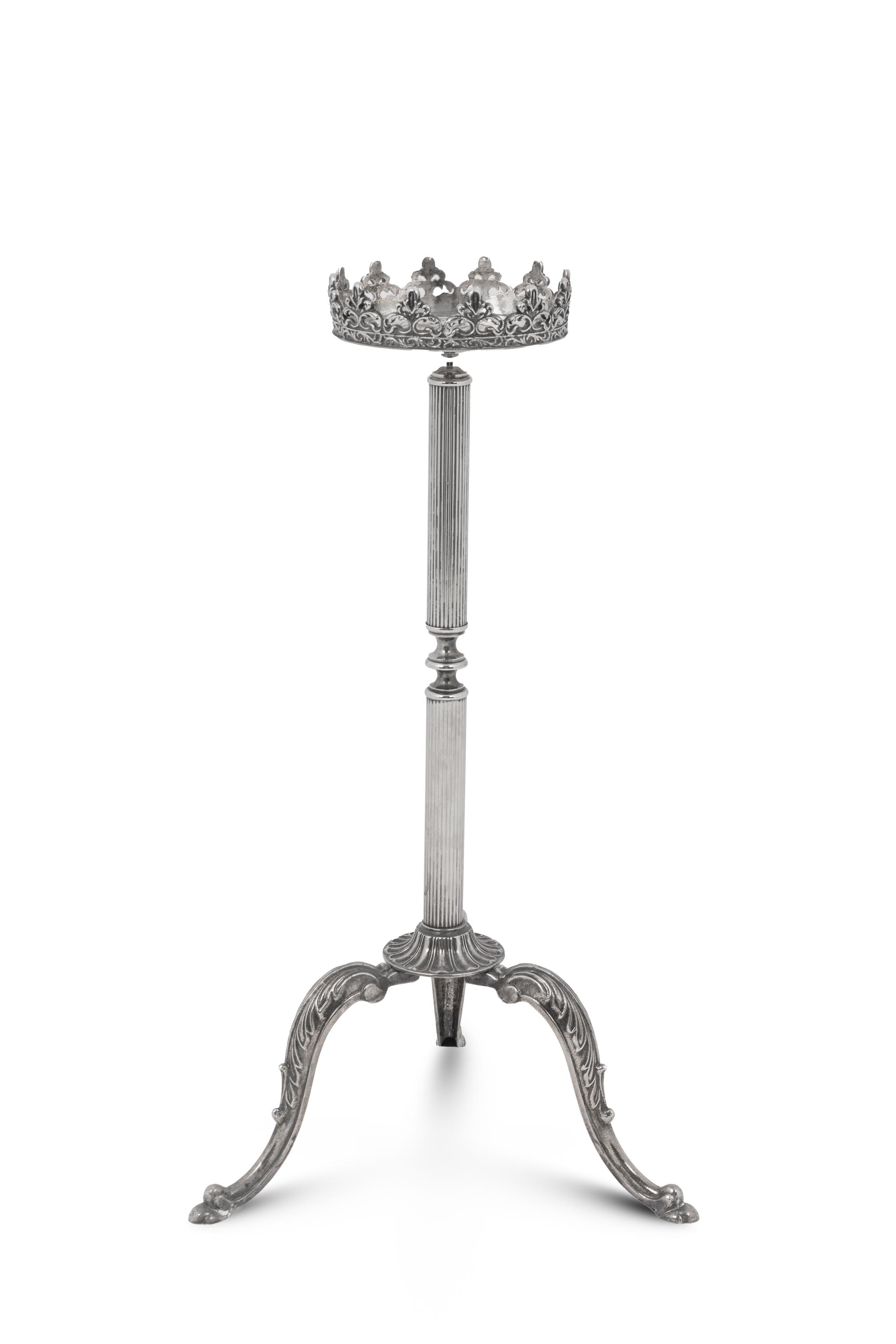 A Silvered Metal Candle Stand