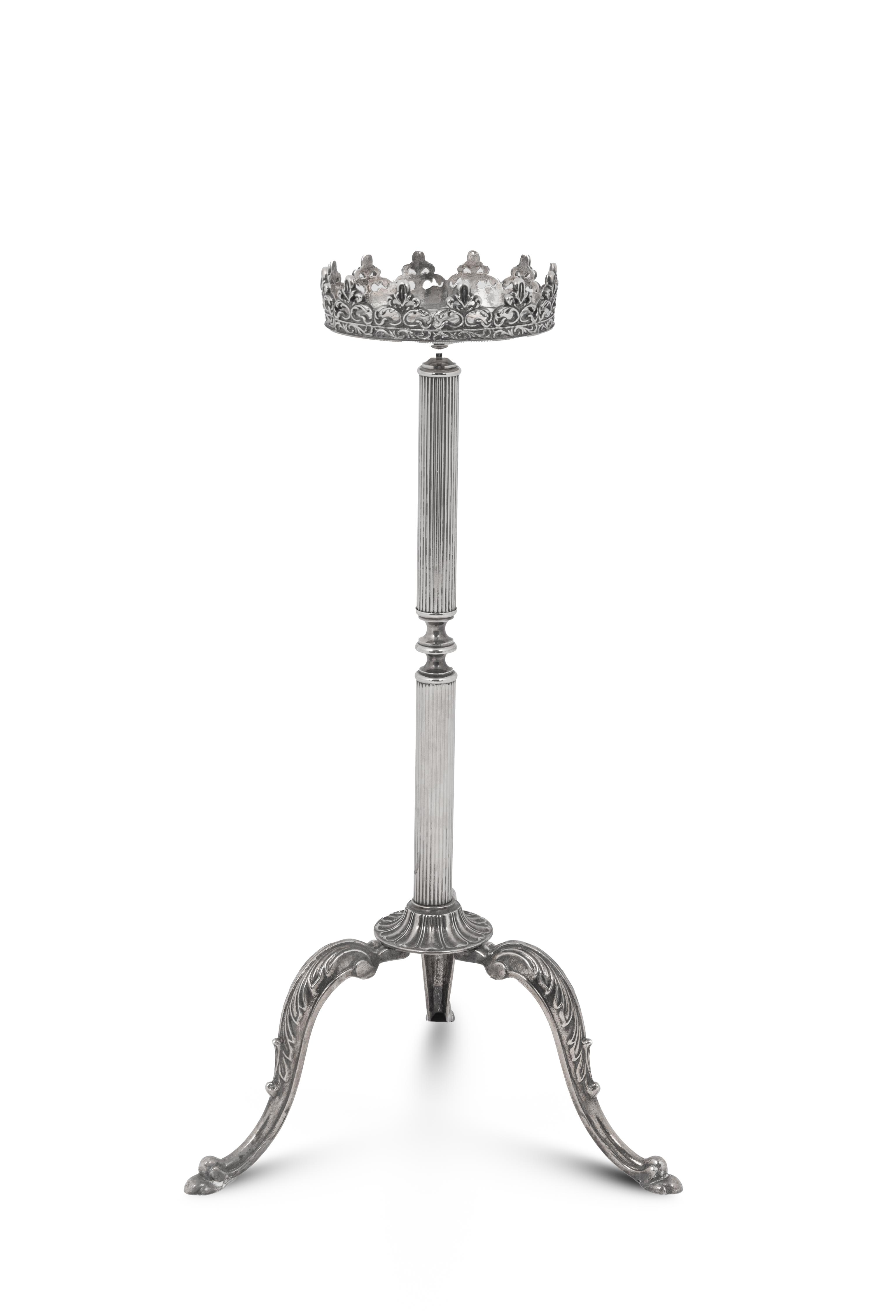 A Silvered Metal Candle Stand