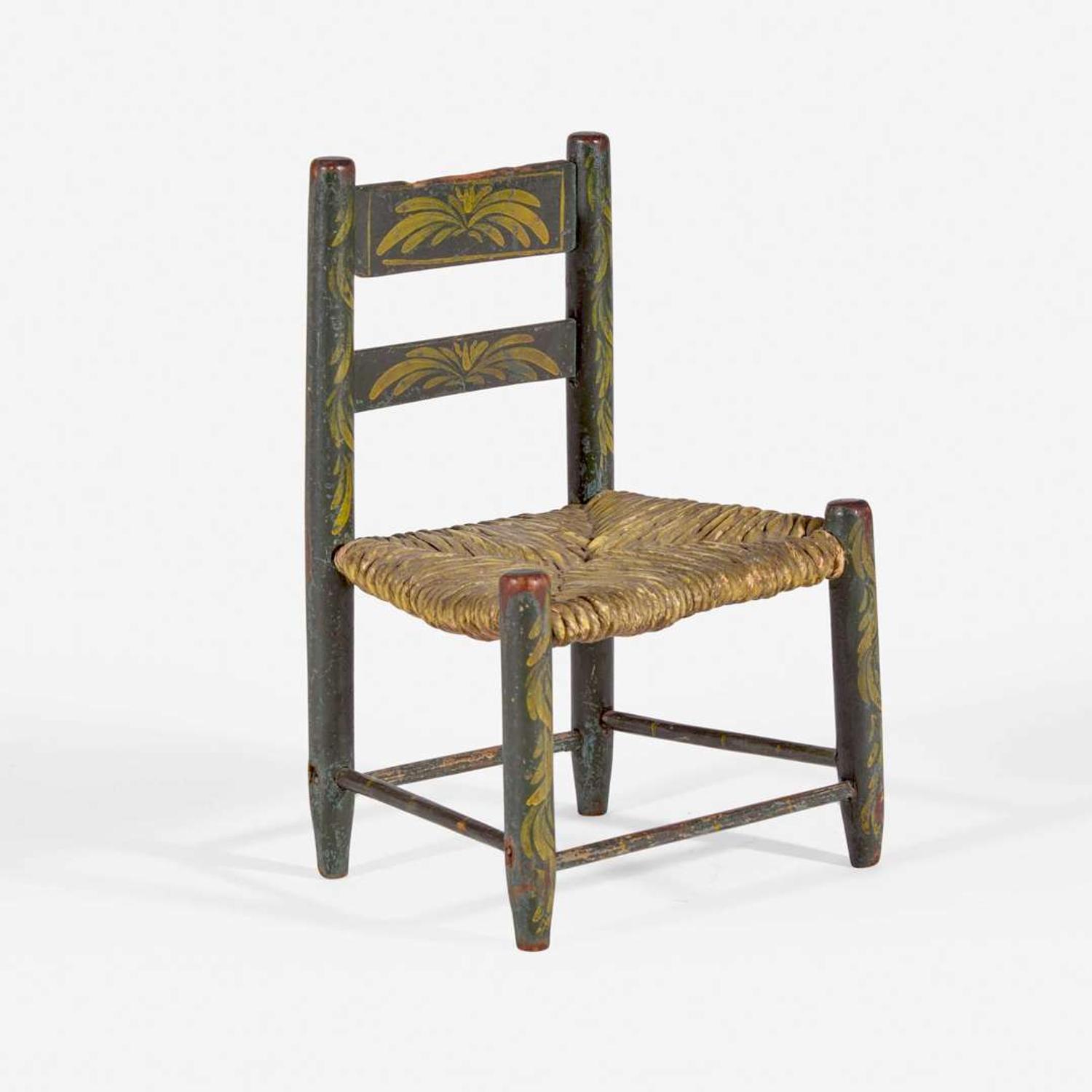 A miniature painted rush-seat side chair 19th century