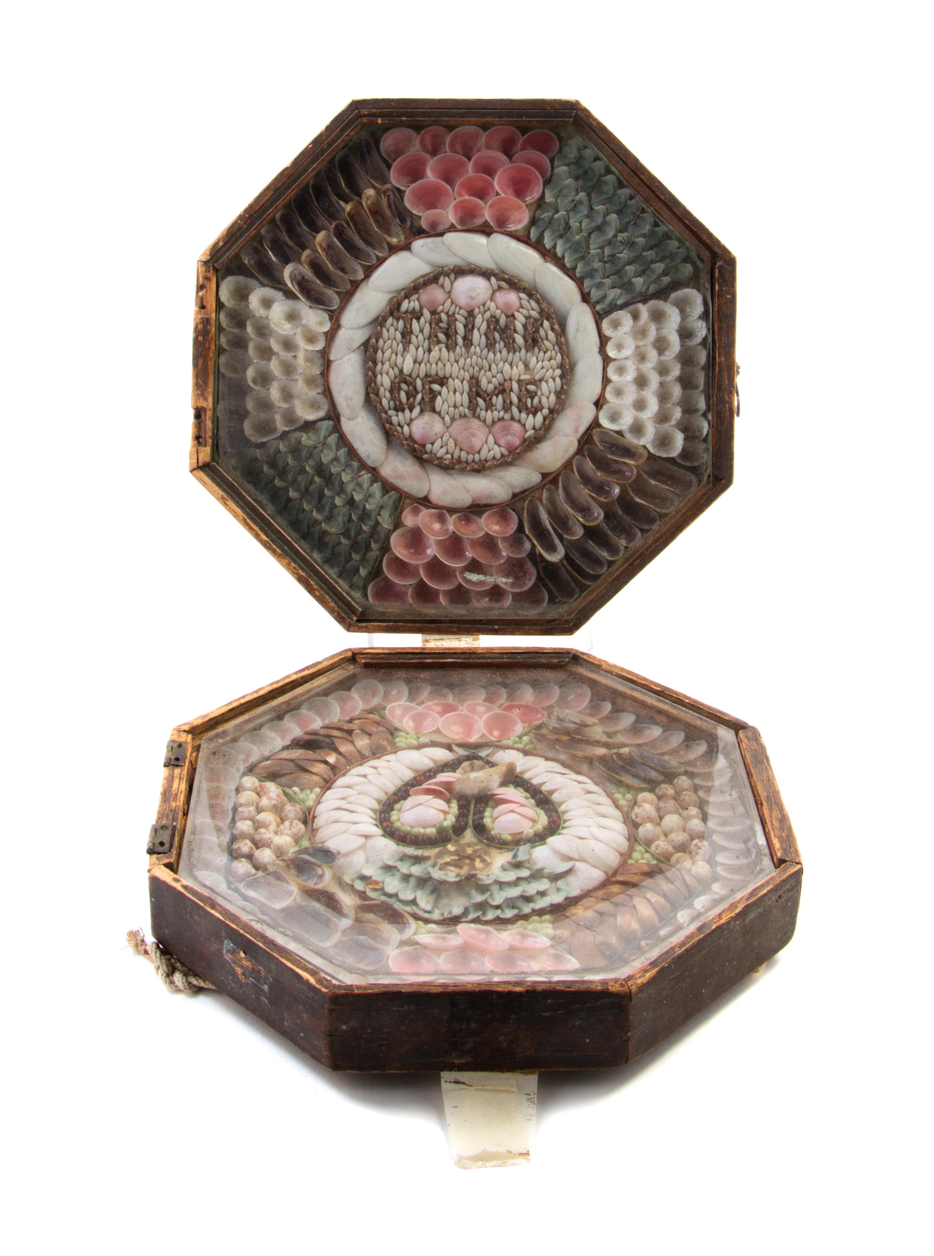 A Double Octagonal Sailor's Valentine Width closed 9 1/8 inches. — 19TH CENTURY