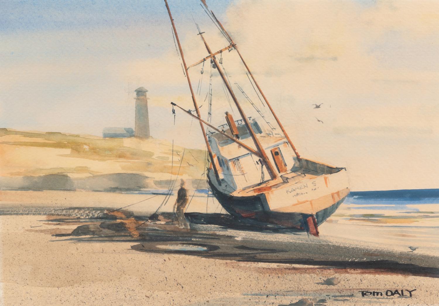 Beached Sailboat Watercolor