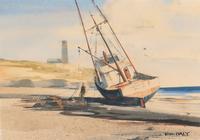 Beached Sailboat Watercolor