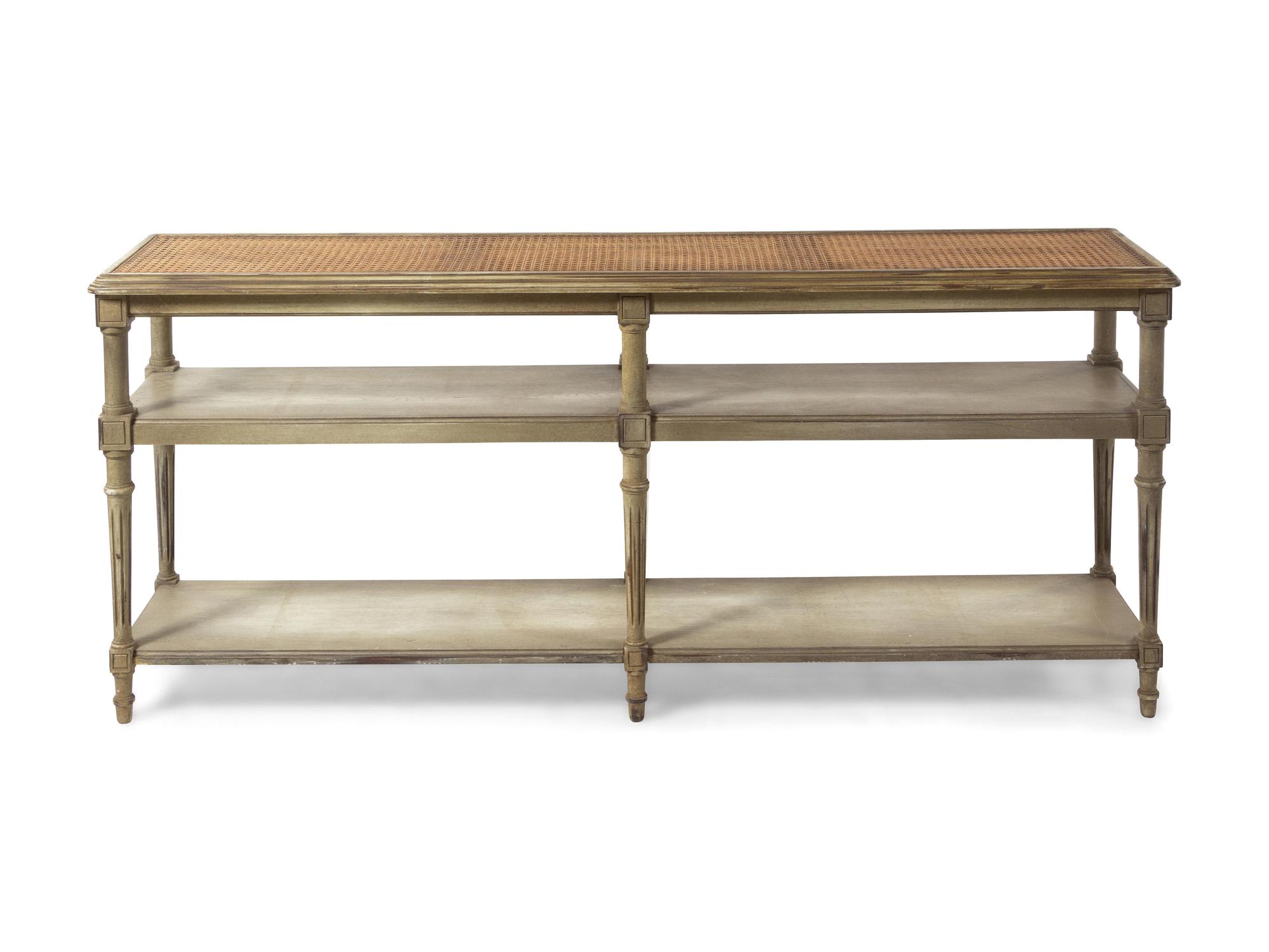 A Louis XVI Style Caned and Painted Console Table