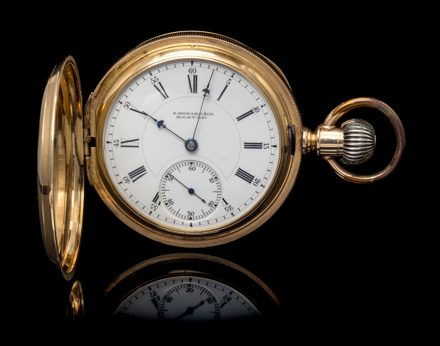A 14 Karat Yellow Gold Hunter Case Pocket Watch, E. Howard & Co.,
