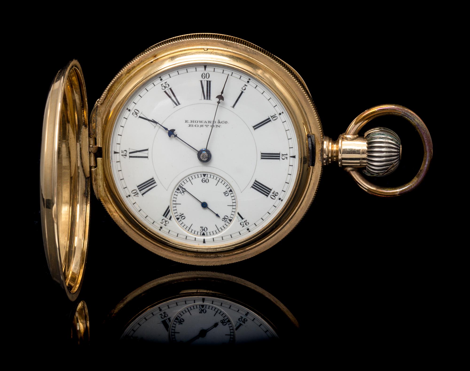 A 14 Karat Yellow Gold Hunter Case Pocket Watch, E. Howard & Co.,