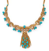 YELLOW GOLD, TURQUOISE AND DIAMOND CONVERTIBLE NECKLACE/BROOCH