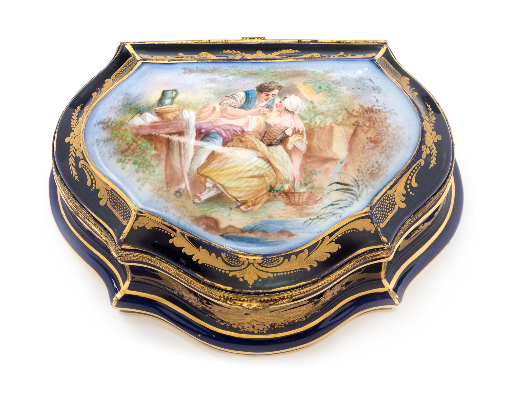 A Sevres Style Porcelain Table Casket Width 11 inches.