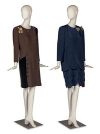 Two Dresses by Travilla and Mimmina with Three Brooches