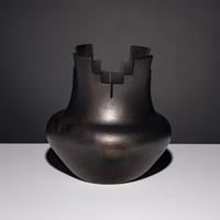Angie Yazzie (Taos, b. 1965) — Micaceous Blackware Pottery Jar, with Terraced Rim