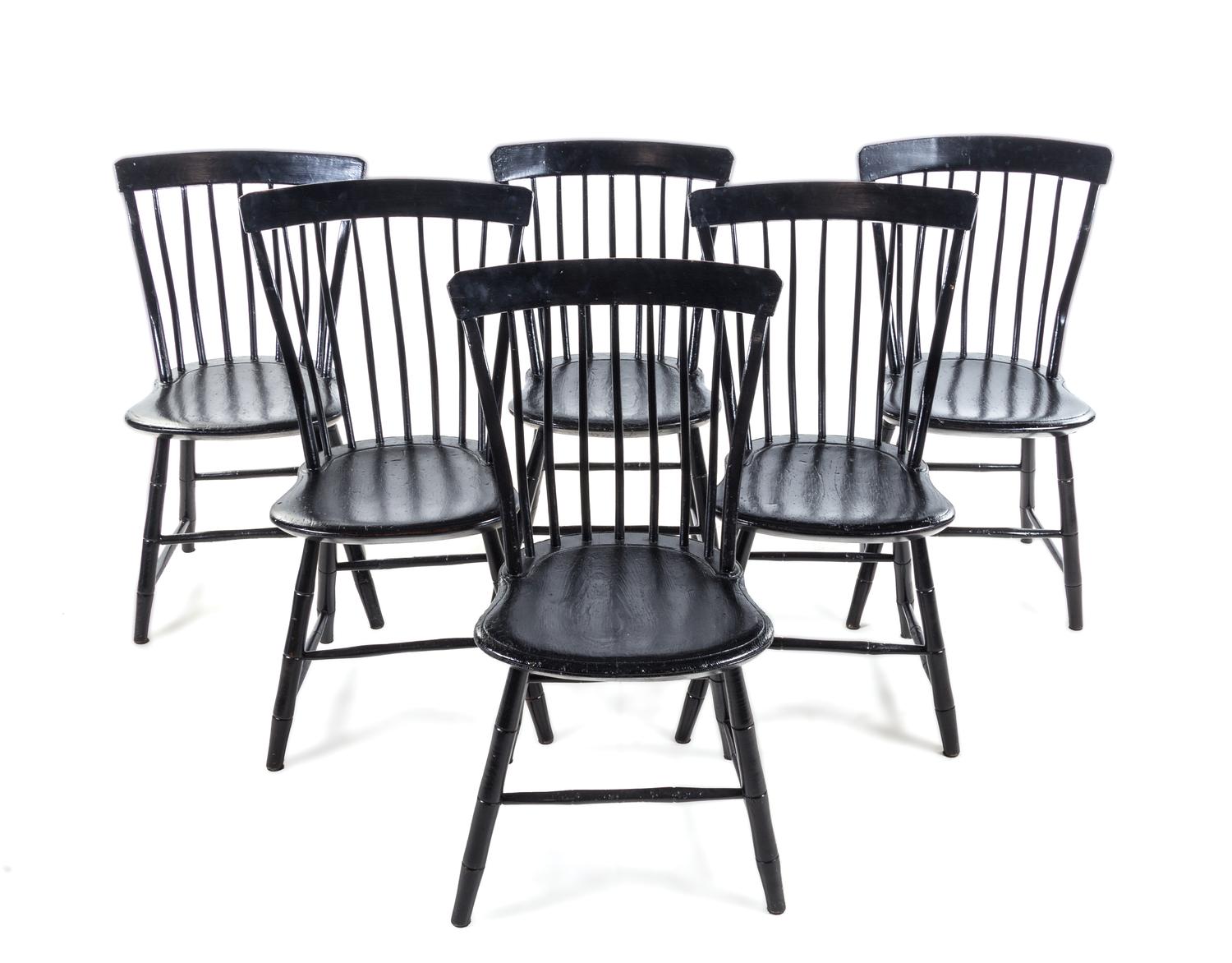 A Set of Six Black Painted Windsor Chairs — 19TH CENTURY WITH LATER PAINT