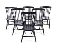 A Set of Six Black Painted Windsor Chairs — 19TH CENTURY WITH LATER PAINT