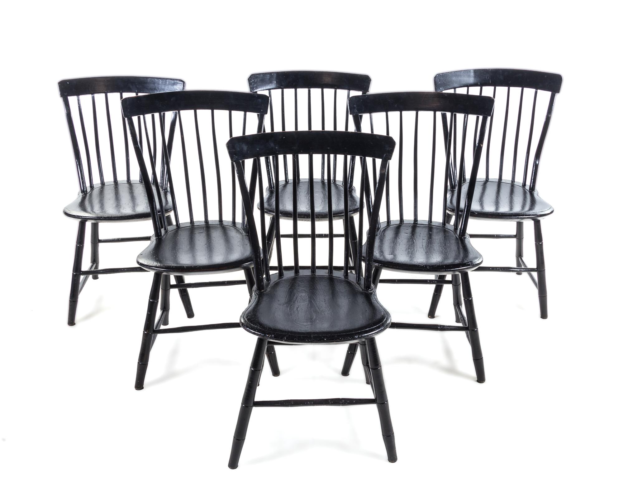 A Set of Six Black Painted Windsor Chairs — 19TH CENTURY WITH LATER PAINT