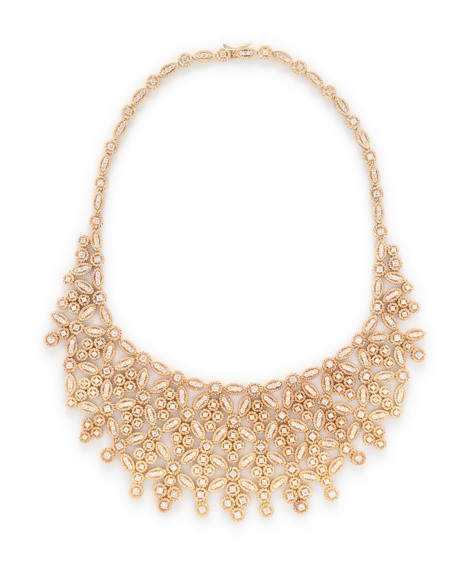 YELLOW GOLD AND DIAMOND NECKLACE AND EARRINGS