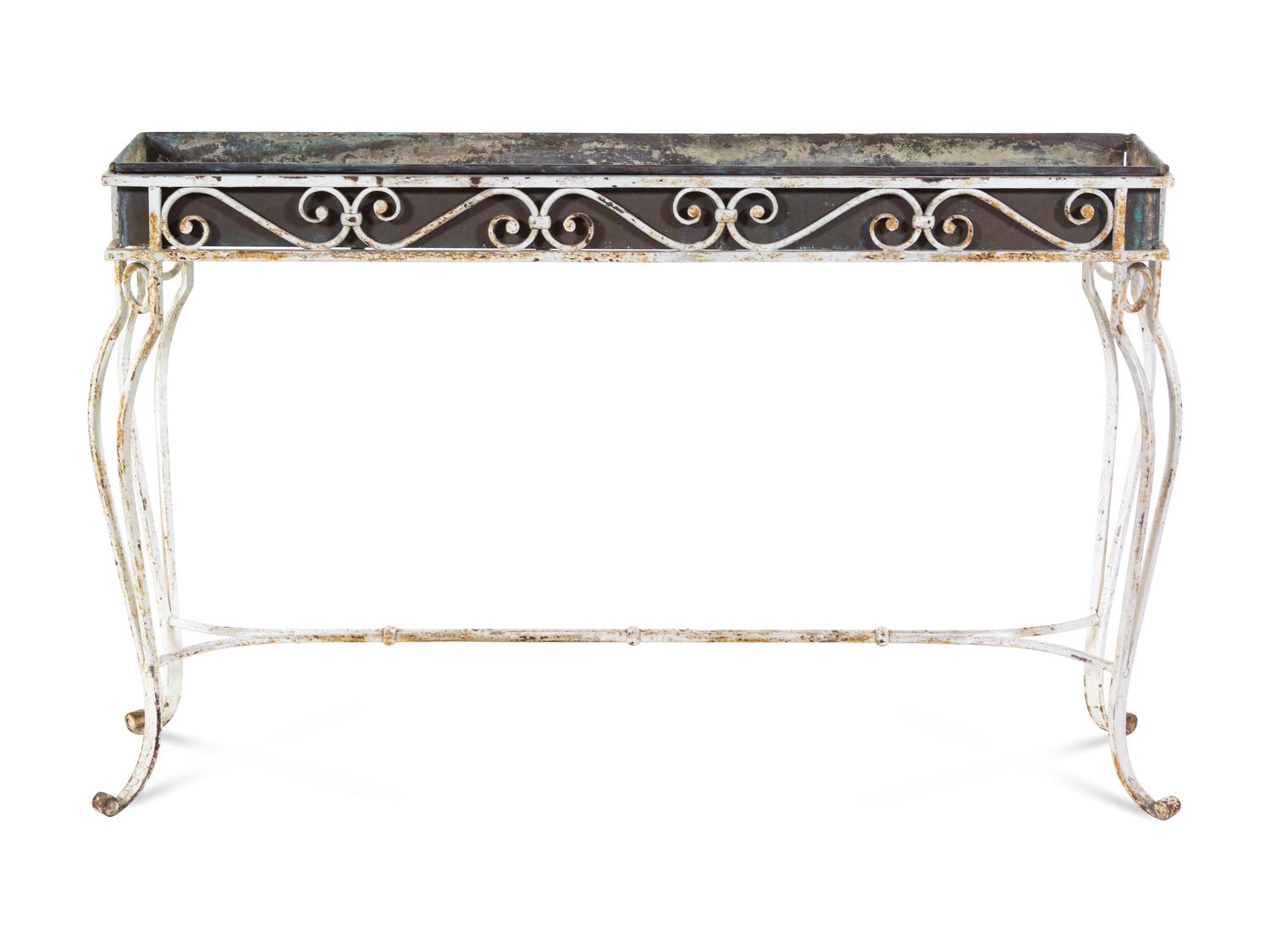 A Painted Metal Jardinière Console Table