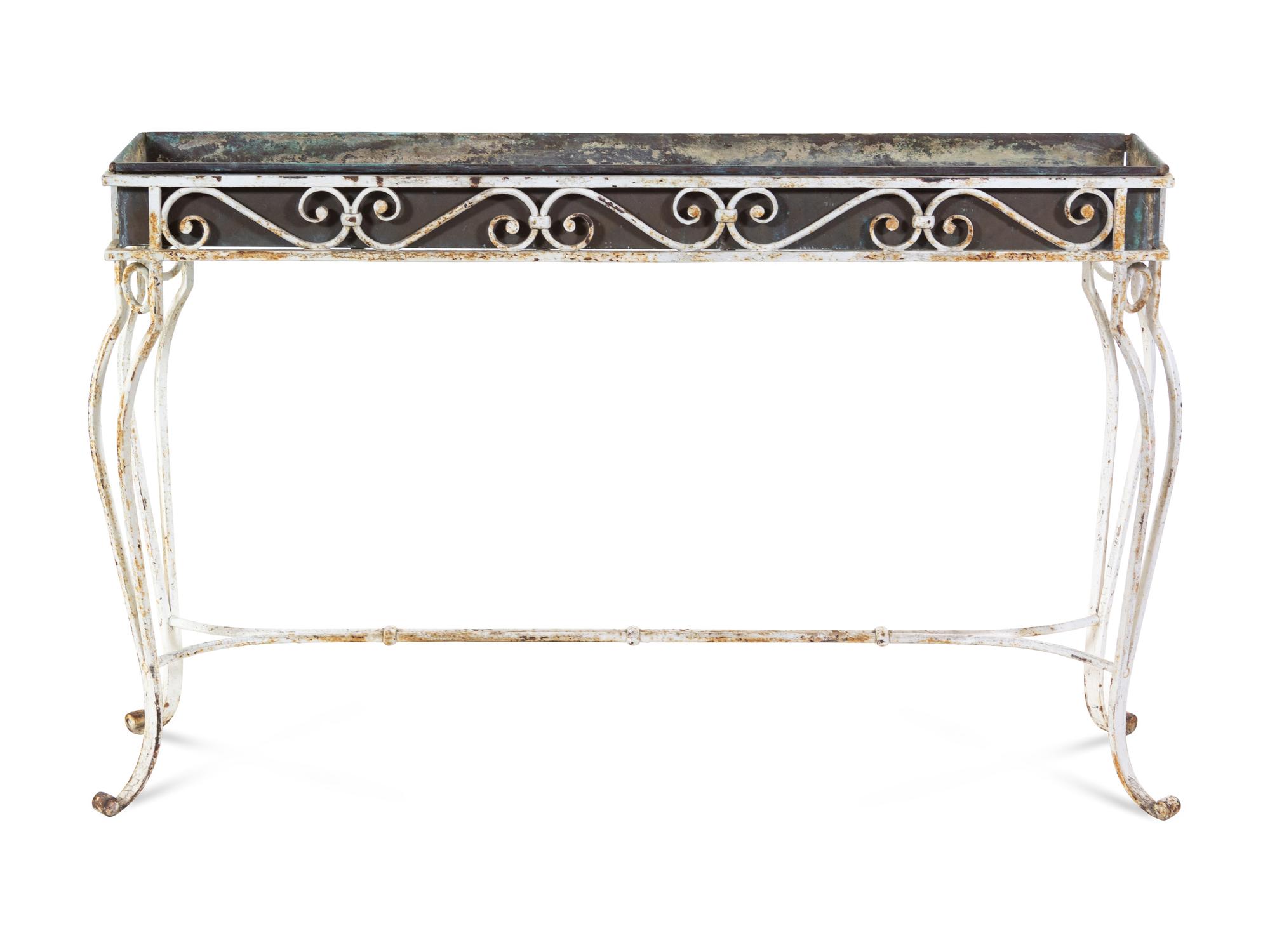 A Painted Metal Jardinière Console Table
