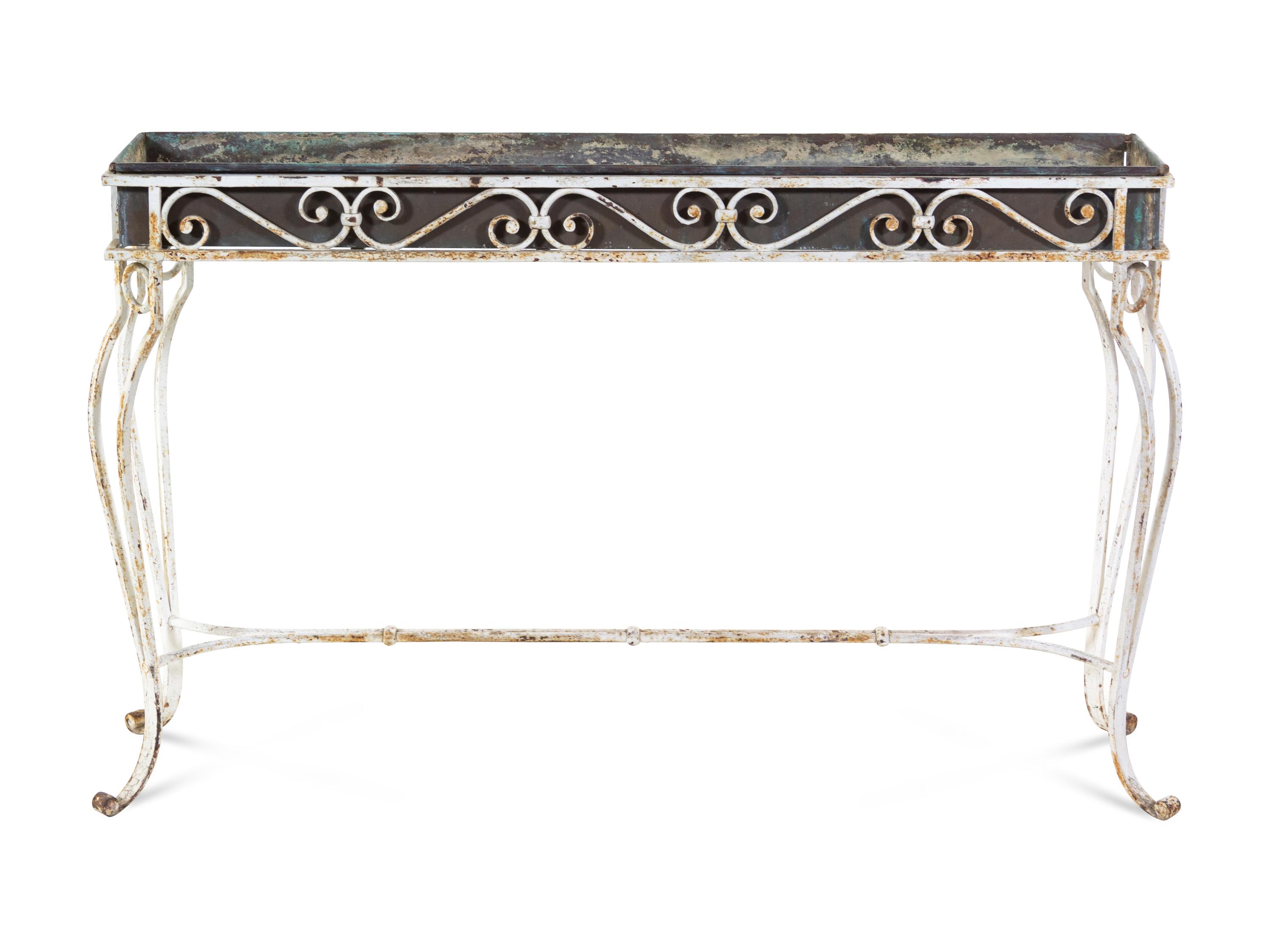 A Painted Metal Jardinière Console Table