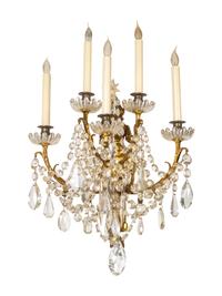 A Pair of Louis XV Style Gilt-Metal and Glass Sconces