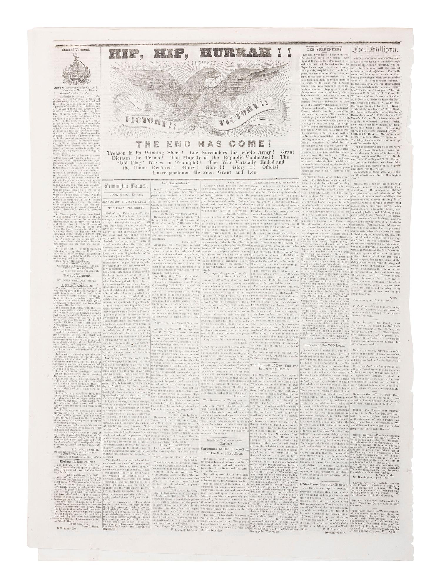 [CIVIL WAR]. 4 war-date newspapers, incl. capture of Fort Sumter and Lee's surrender at Appomattox.
