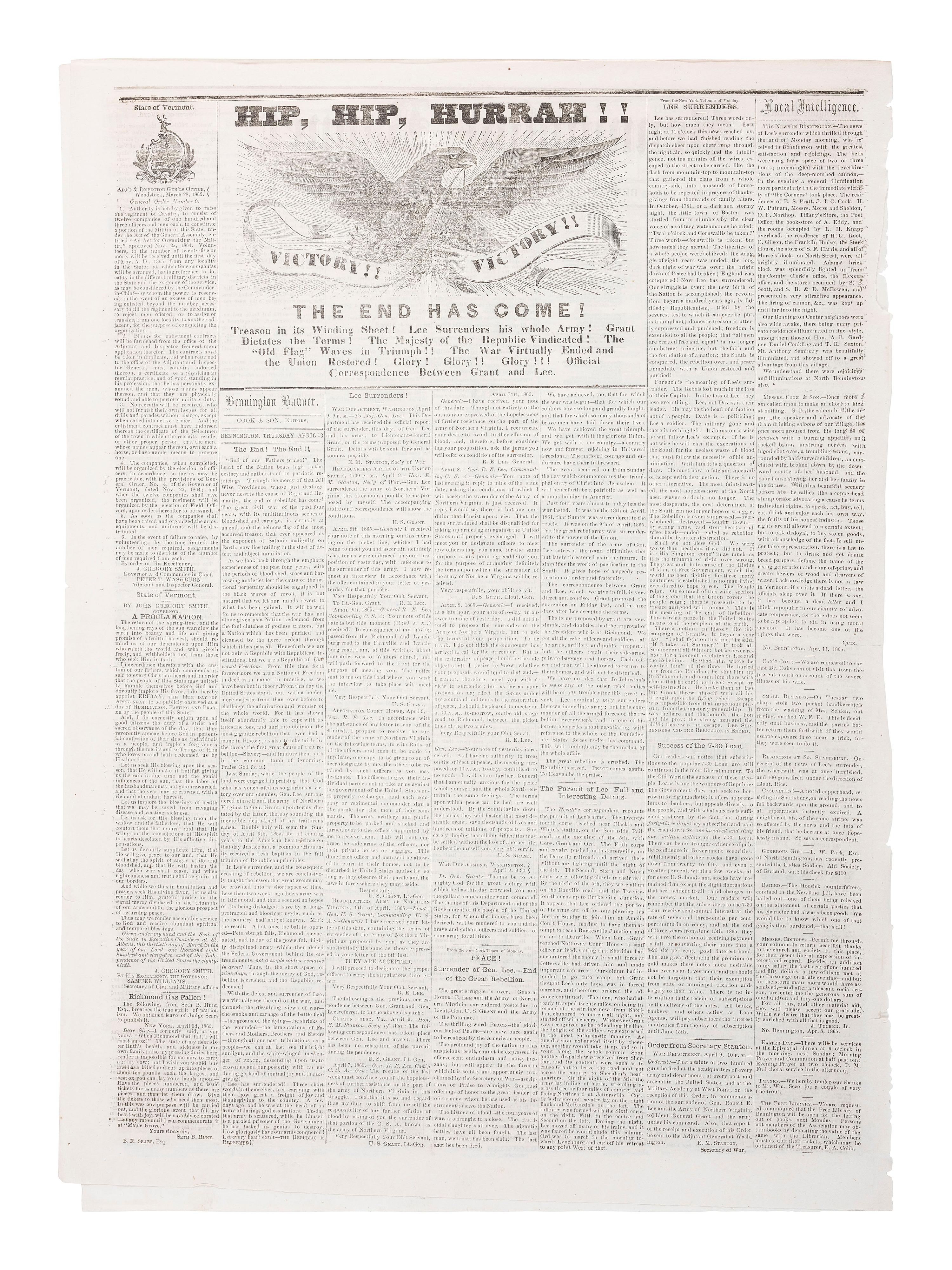 [CIVIL WAR]. 4 war-date newspapers, incl. capture of Fort Sumter and Lee's surrender at Appomattox.