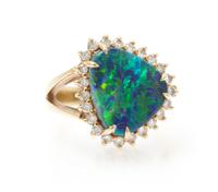 A 14 Karat Yellow Gold, Black Opal and Diamond Ring, 7.30 dwts.