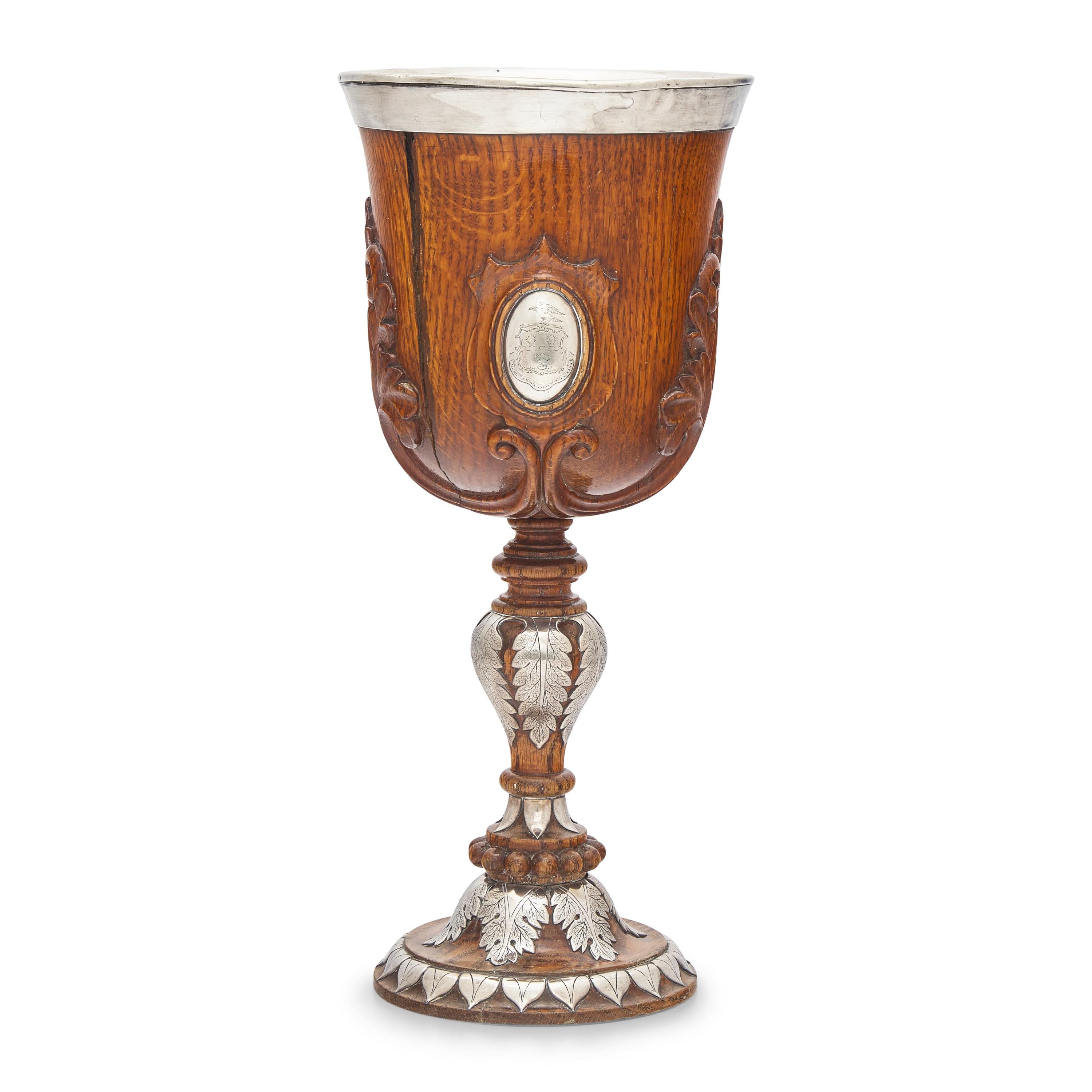 A Large Silver-Mounted Oak Presentation Goblet