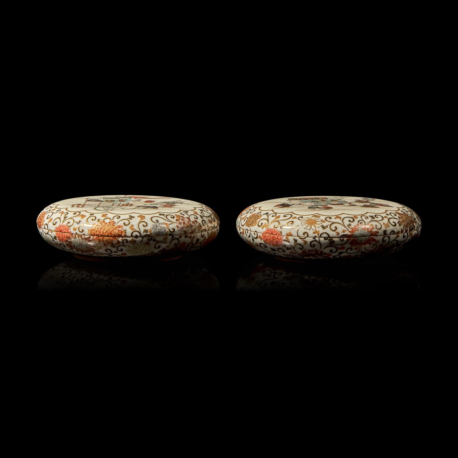 A Rare Pair of Japanese Satsuma-Type Kogo , Yabu Meizan; Meiji Period