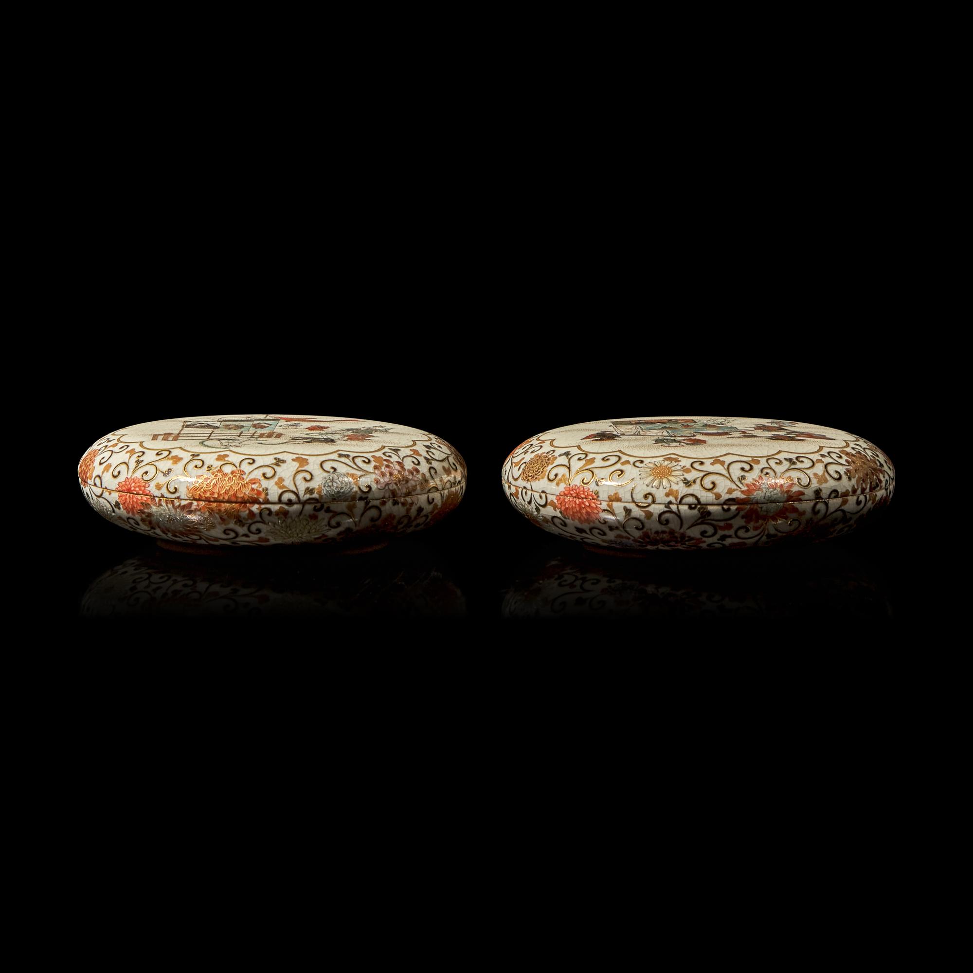 A Rare Pair of Japanese Satsuma-Type Kogo , Yabu Meizan; Meiji Period