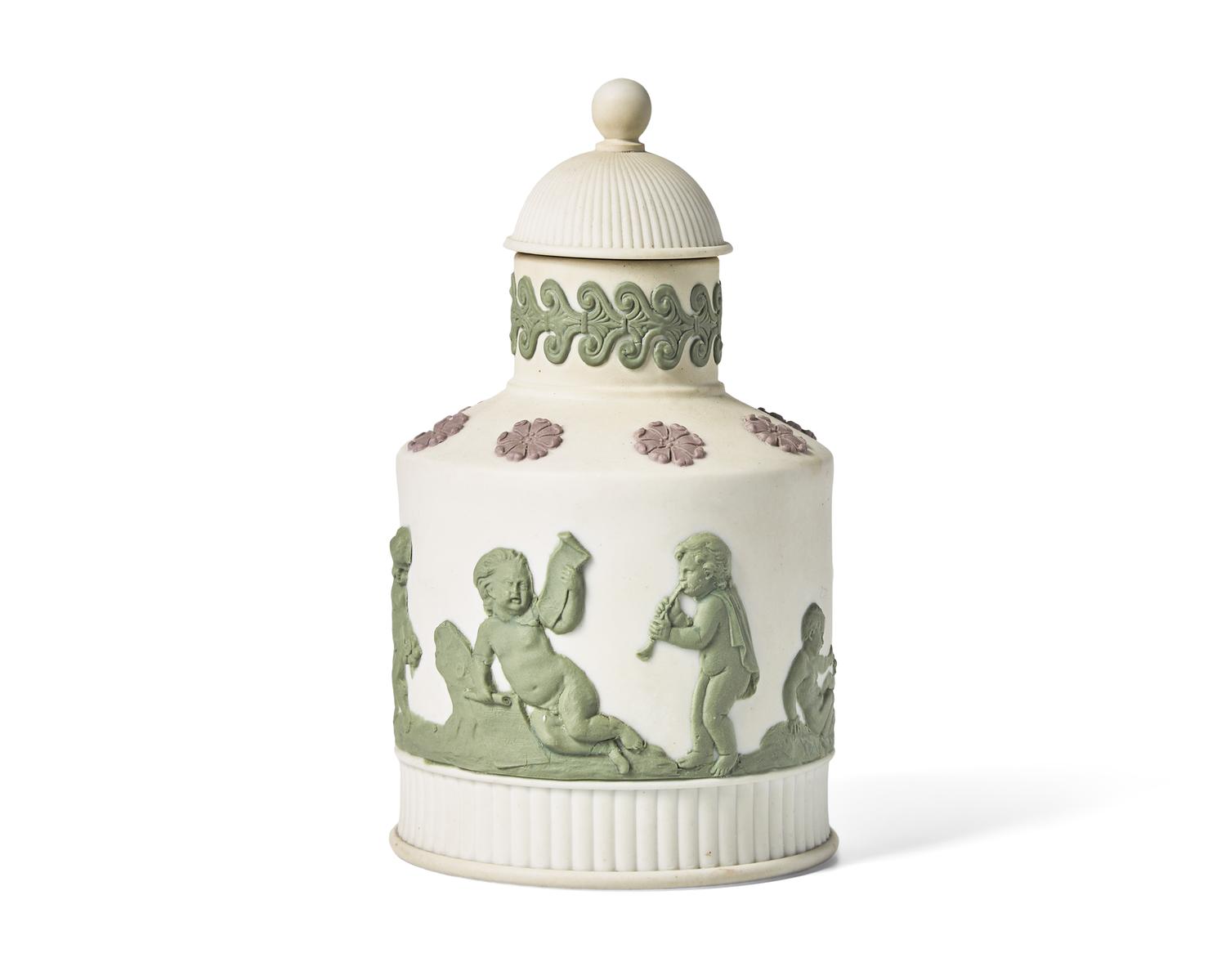 A Wedgwood Tricolor Jasperware Tea Cannister