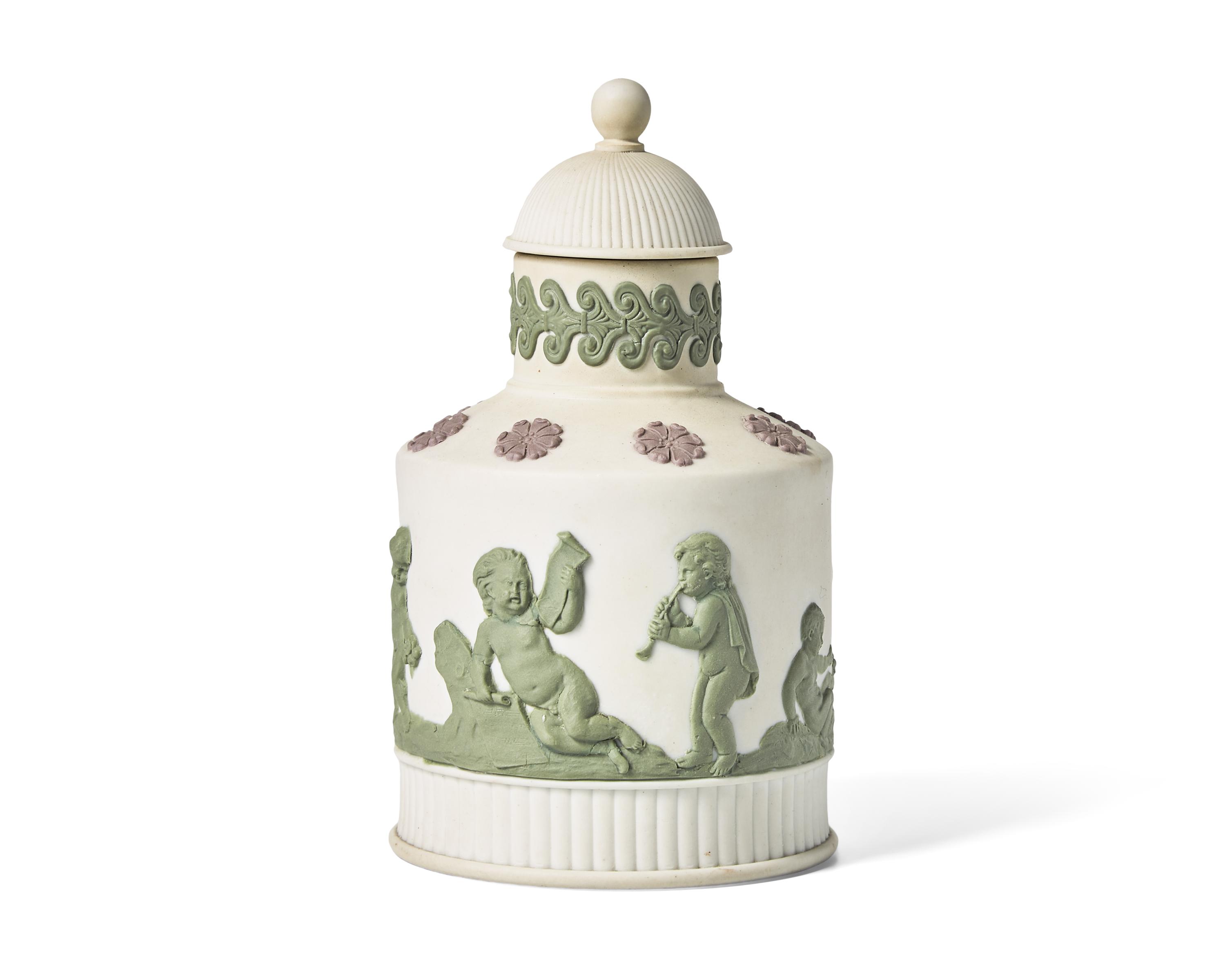 A Wedgwood Tricolor Jasperware Tea Cannister