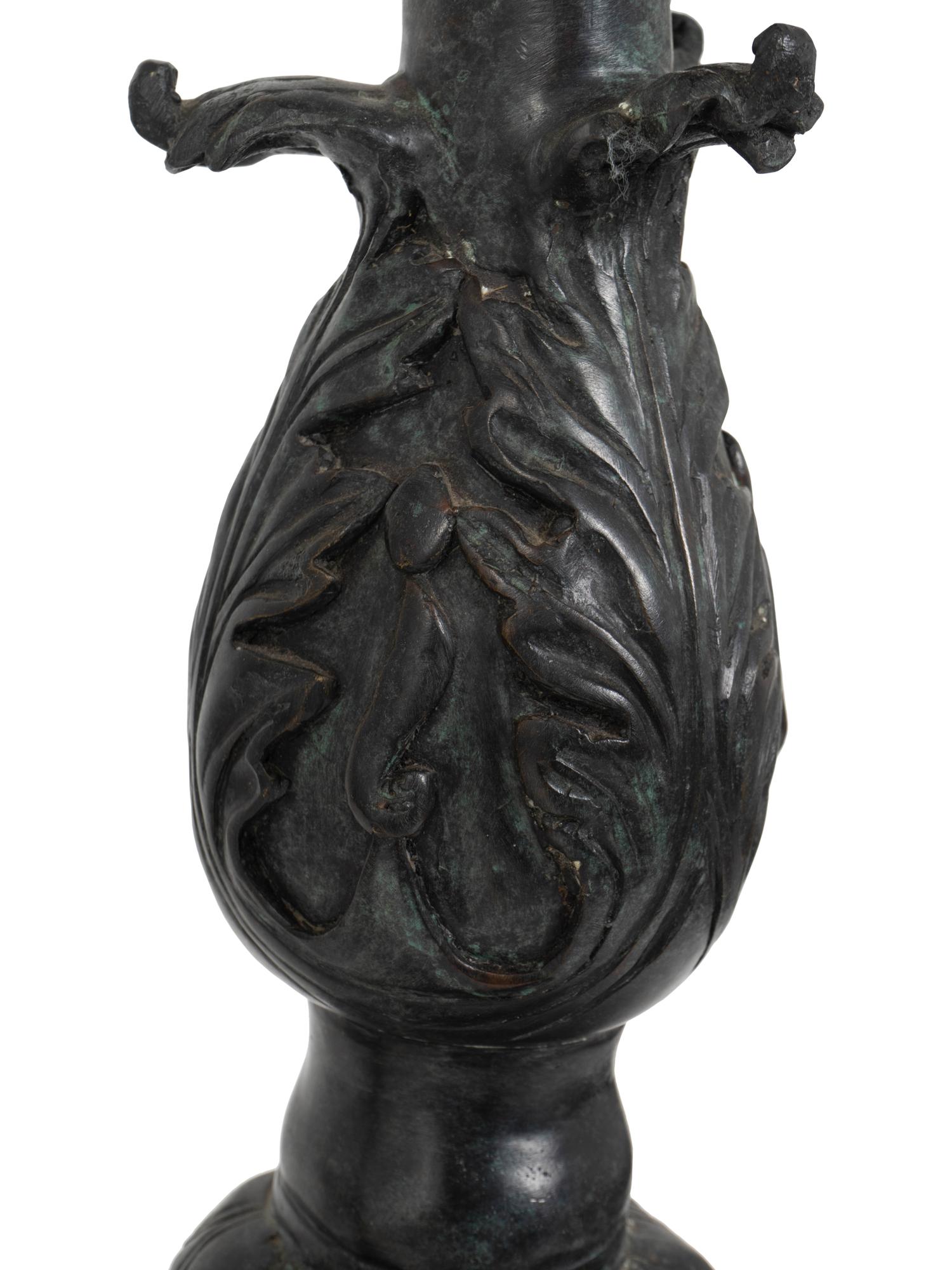 A Pair of Large Patinated Bronze Prickets — 19TH CENTURY