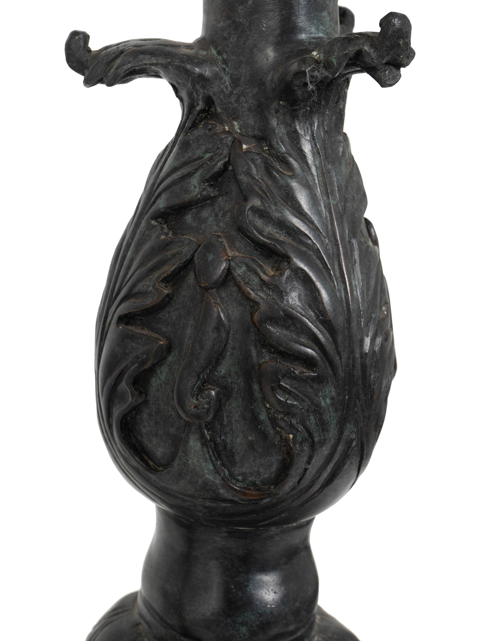 A Pair of Large Patinated Bronze Prickets — 19TH CENTURY