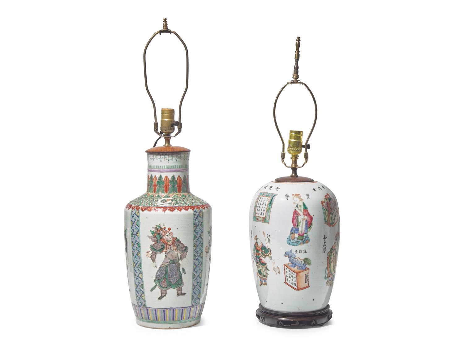 Two Chinese "Heros" Vases, Mounted as Lamps, The Porcelain 19th to 20th Century