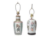 Two Chinese "Heros" Vases, Mounted as Lamps, The Porcelain 19th to 20th Century