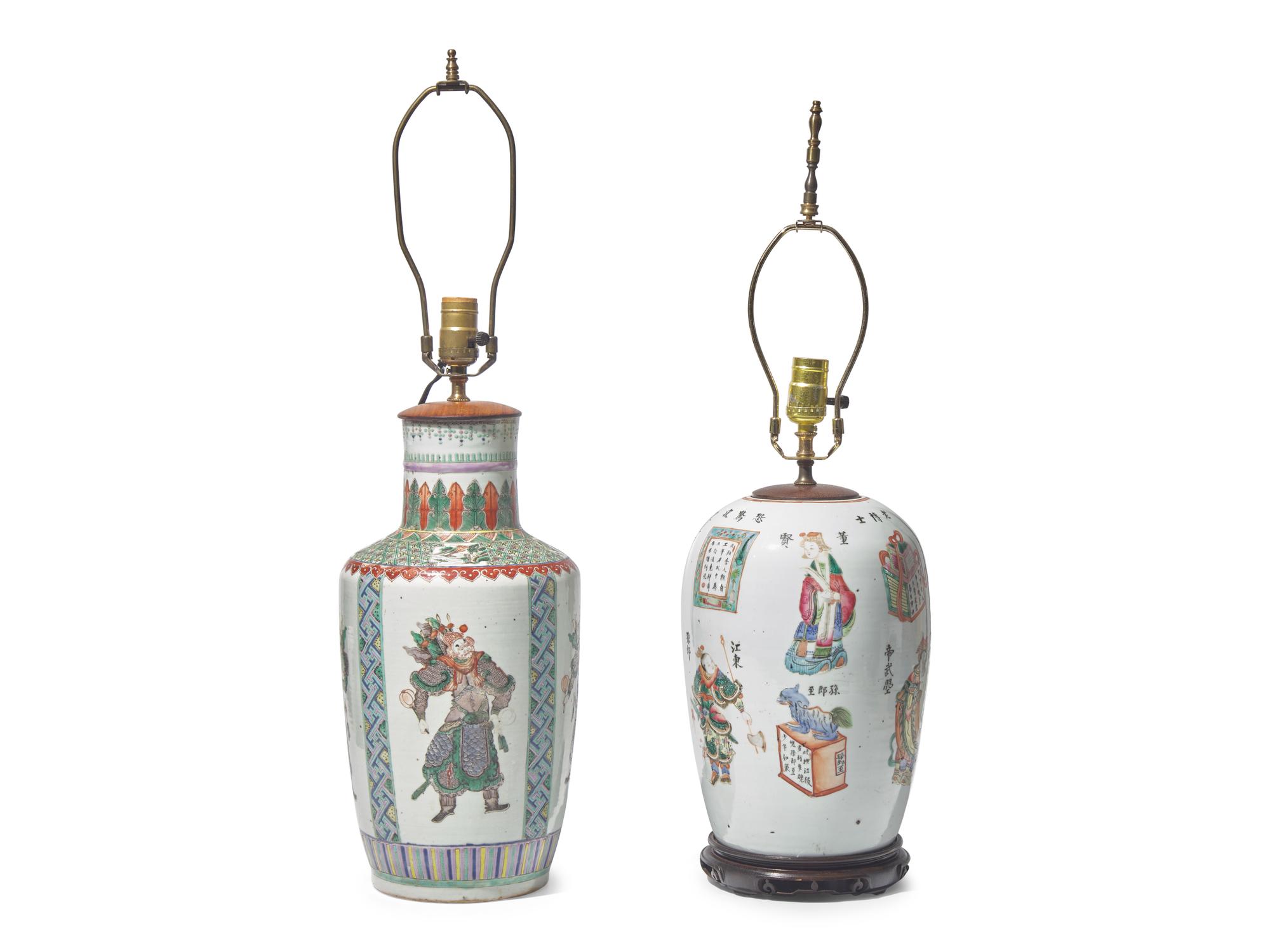 Two Chinese "Heros" Vases, Mounted as Lamps, The Porcelain 19th to 20th Century