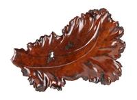 A Large Chinese Burlwood Leaf-Form Tray Length 21 3/4 inches. — QING DYNASTY (1644-1911)