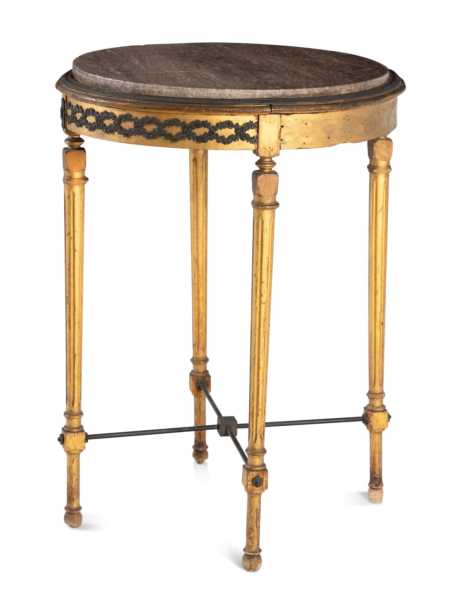 An Continental Gilt and Parcel Ebonized End Table