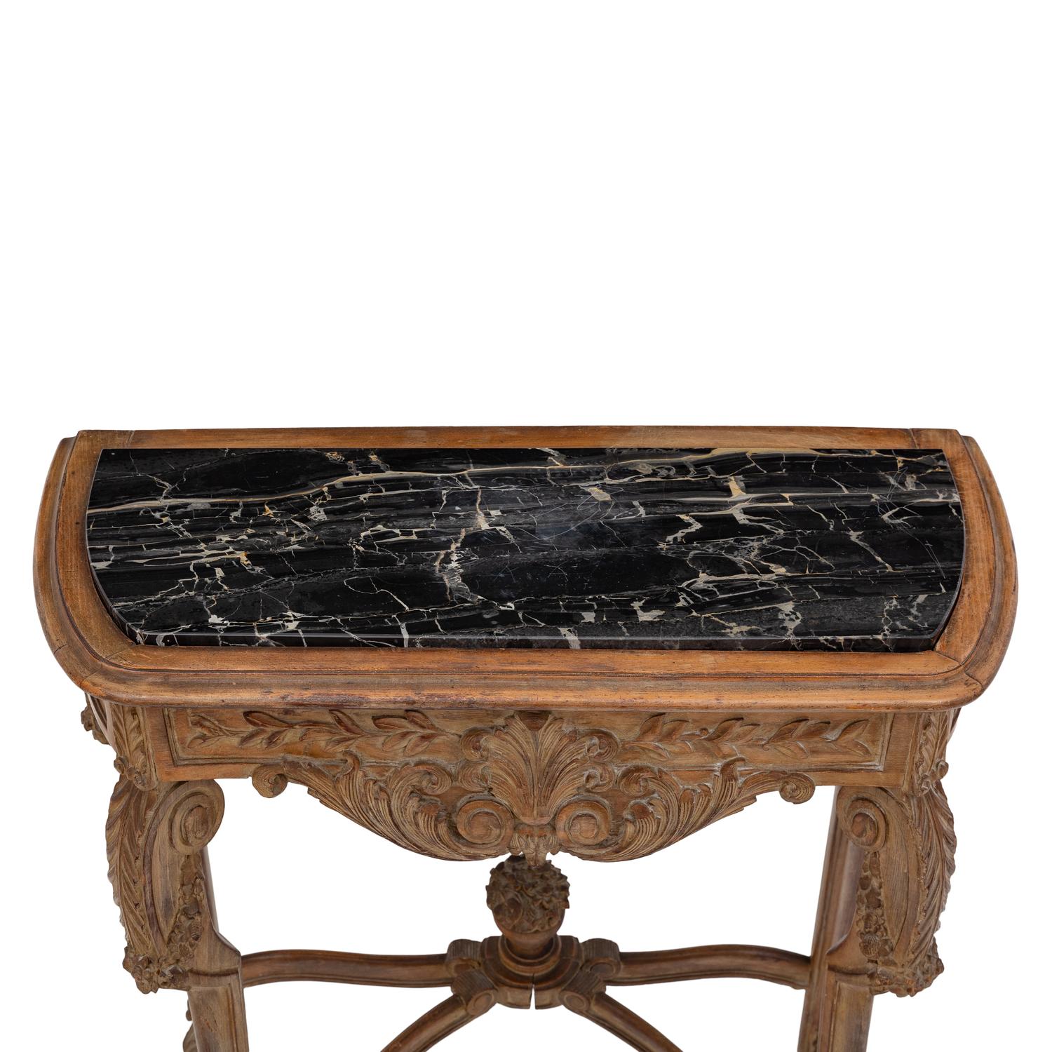 A Rococo Style Carved Walnut and Marble Console Table