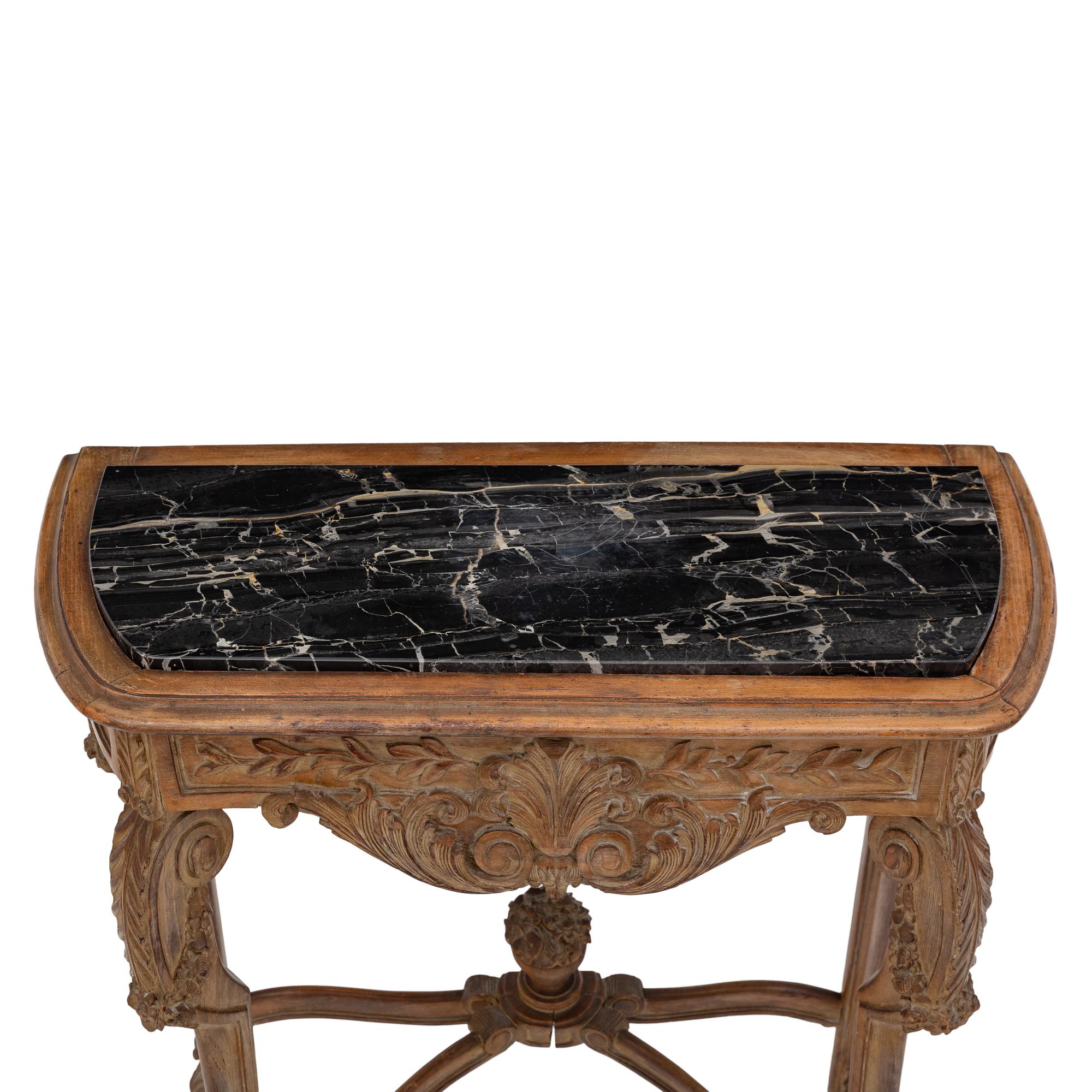 A Rococo Style Carved Walnut and Marble Console Table