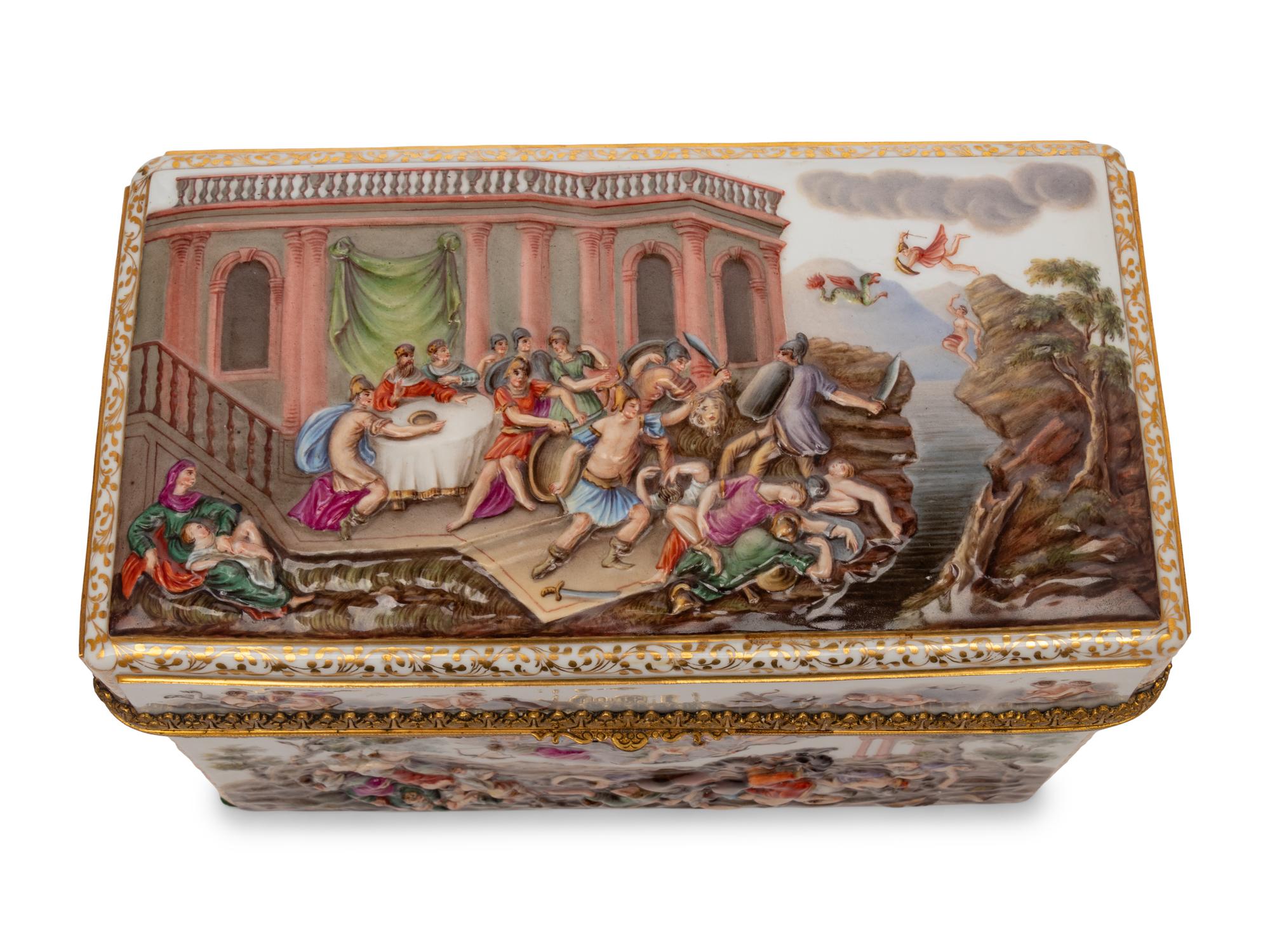 A Gilt Metal Mounted Meissen Porcelain Presentation Table Casket