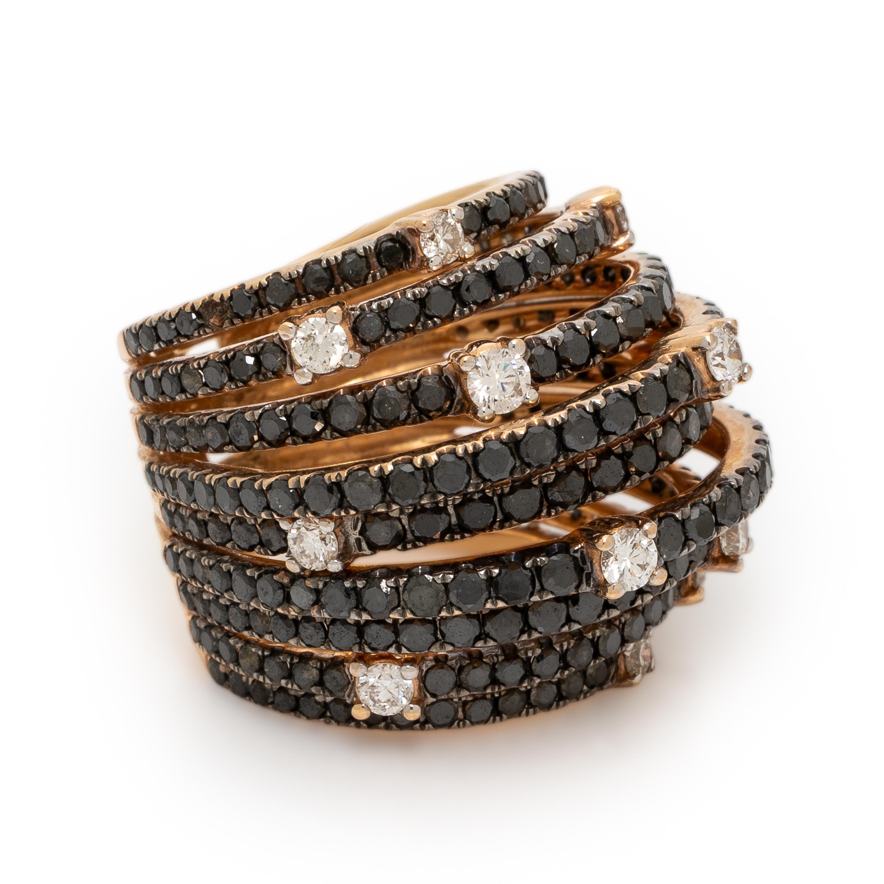 Diamond, Black Diamond, and Rose Gold Ring