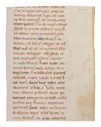 ITALIAN ROMANESQUE ARTIST Partial leaf from a De patriarchis , with decorated initial ‘S’, in Latin, illuminated manuscript on parchment [Italy, Tuscany, c. 1150]