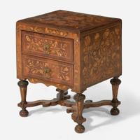A Dutch William & Mary walnut marquetry stand, box, and dressing mirror, 18th / 19th century