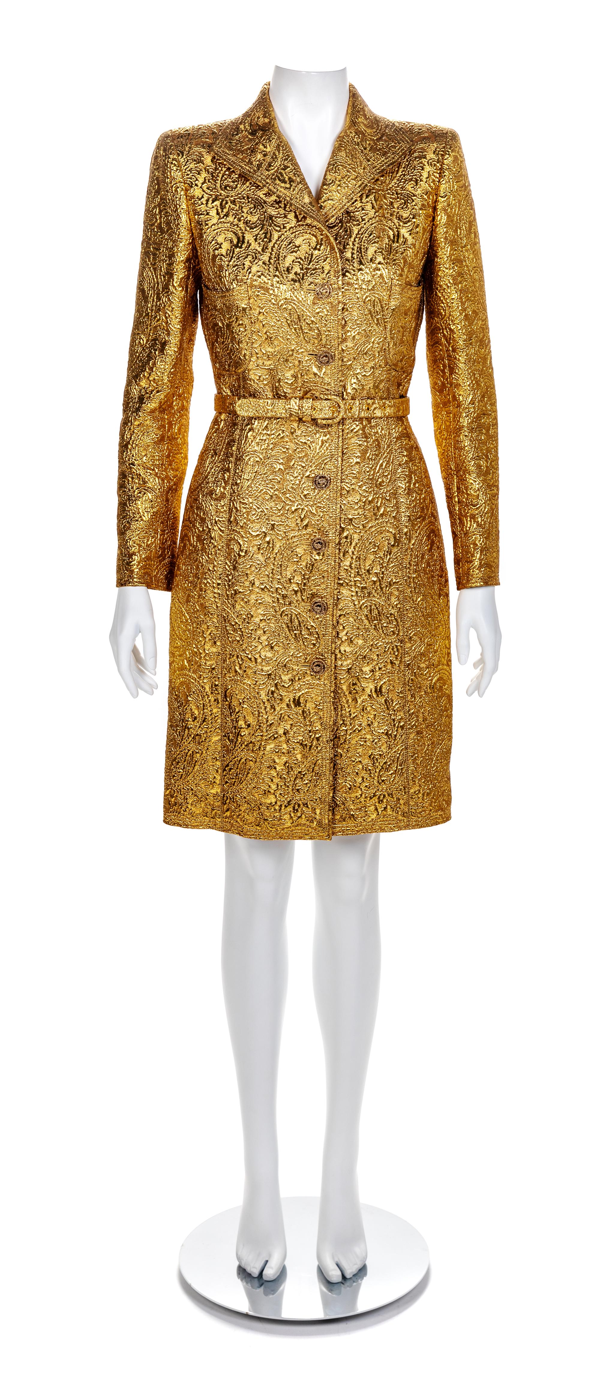 Emanuel Ungaro Parallèle Gold Brocade Coat Dress, 1990s-2000s