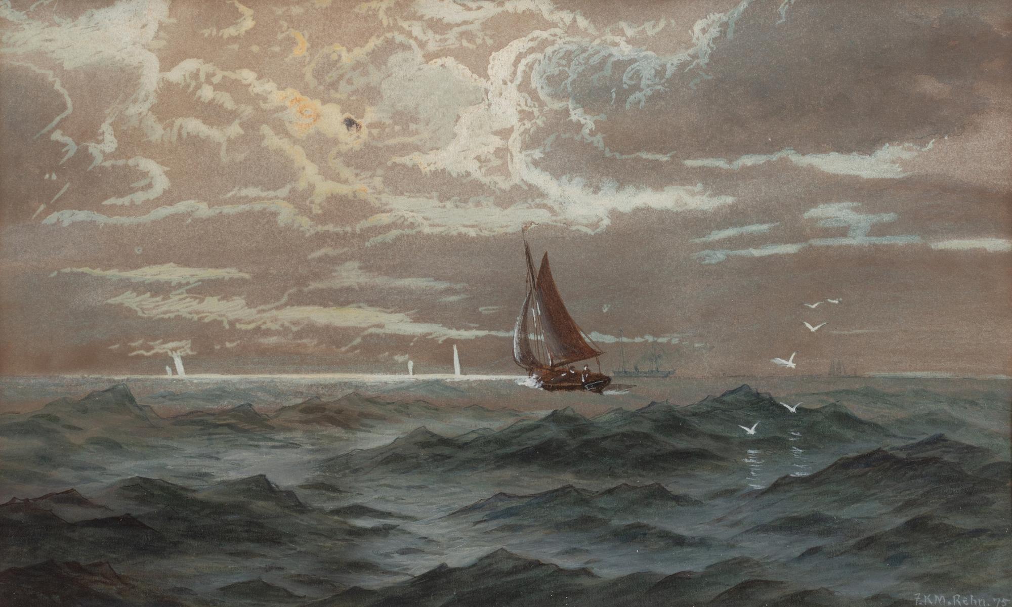 Watercolor Seascape with Sailboat