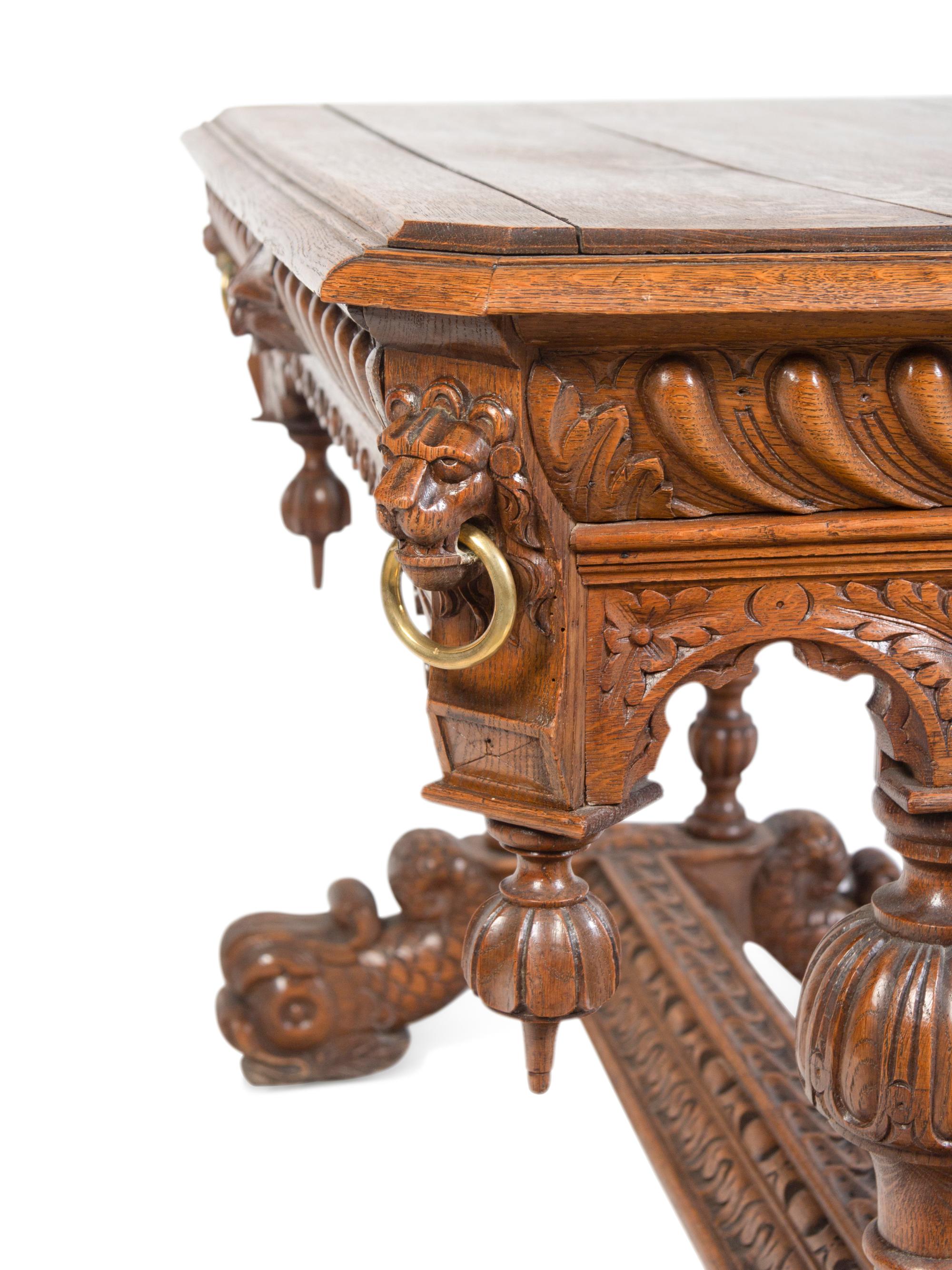 A Renaissance Revival Carved Oak Library Table in the Style of R.J. Horner