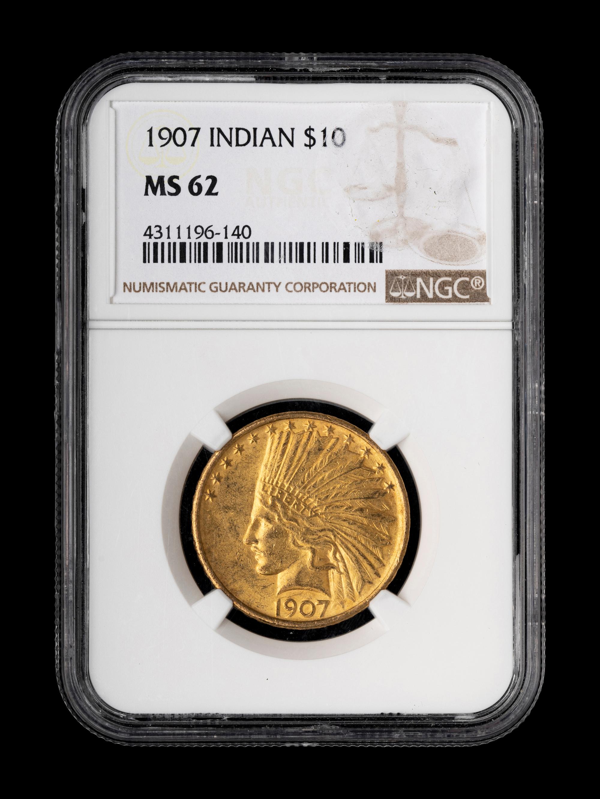 A 1907 Indian Head $10 Gold Coin (NGC MS62)
