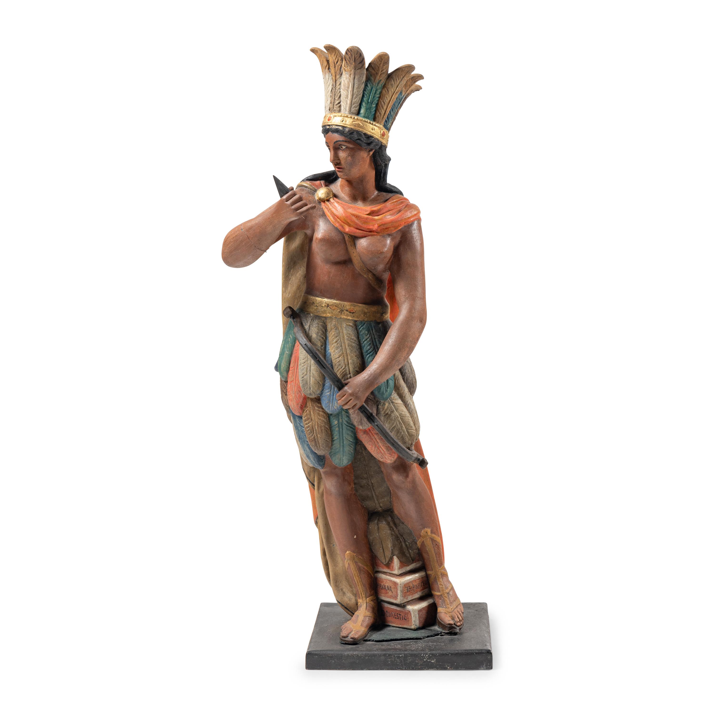 A Painted Zinc and Wood "Indian Maiden" Tobacconist Figure