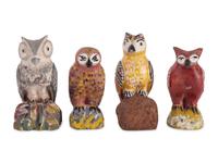A Group of Painted Folk Art Owl Carvings
